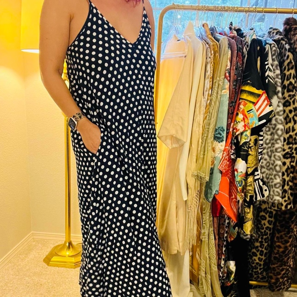 Black Polka Dot Slip Maxi Dress - Classic Women's Summer Dress